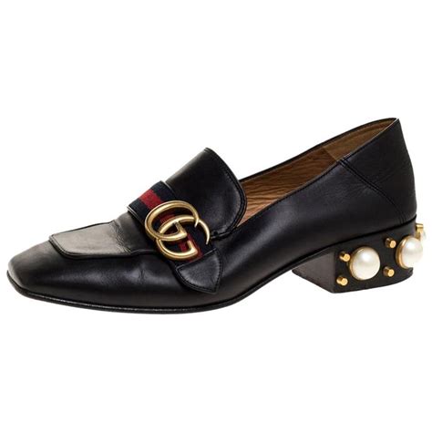 gucci women's loafers black|gucci pearl heel loafer.